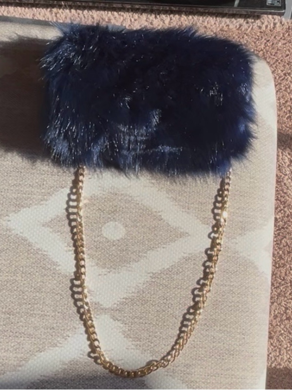 Faux Fur Navy Chain Crossbody Bag - Women Accessories